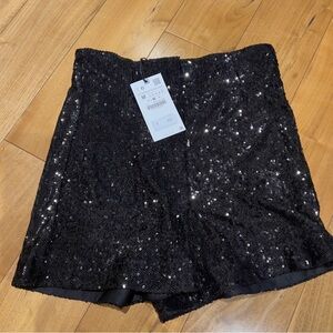 Zara Black Sequin High Waist Shorts